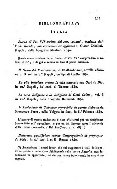 La scienza e la fede raccolta religiosa, scientifica, letteraria ed artistica, che mostra come il sapere umano rende testimonianza alla religione cattolica