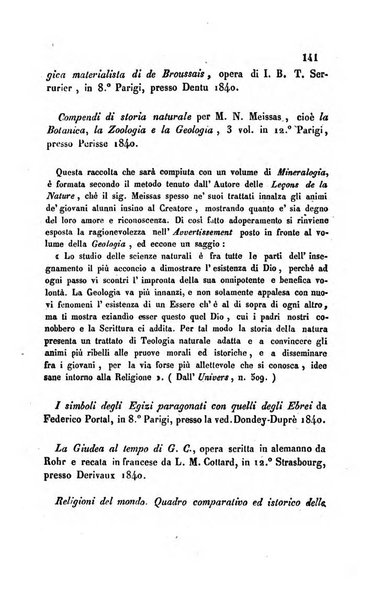 La scienza e la fede raccolta religiosa, scientifica, letteraria ed artistica, che mostra come il sapere umano rende testimonianza alla religione cattolica