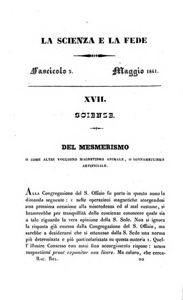 La scienza e la fede raccolta religiosa, scientifica, letteraria ed artistica, che mostra come il sapere umano rende testimonianza alla religione cattolica