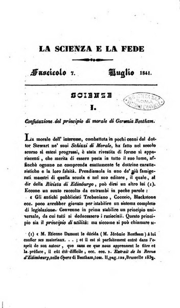 La scienza e la fede raccolta religiosa, scientifica, letteraria ed artistica, che mostra come il sapere umano rende testimonianza alla religione cattolica