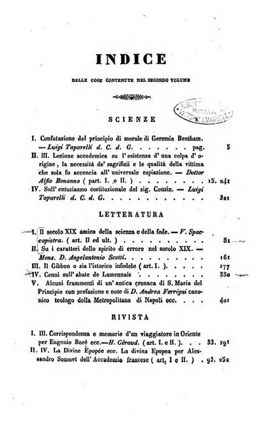 La scienza e la fede raccolta religiosa, scientifica, letteraria ed artistica, che mostra come il sapere umano rende testimonianza alla religione cattolica