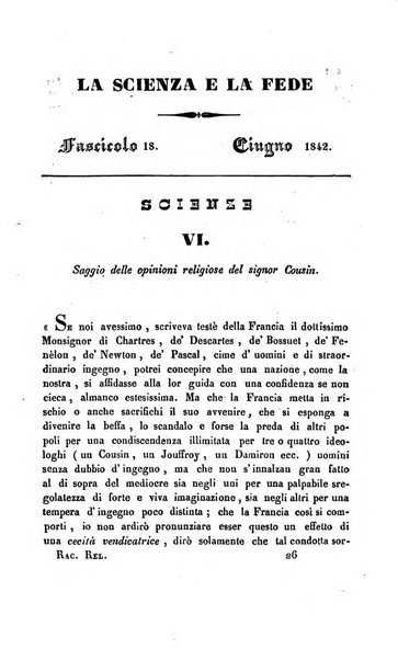 La scienza e la fede raccolta religiosa, scientifica, letteraria ed artistica, che mostra come il sapere umano rende testimonianza alla religione cattolica