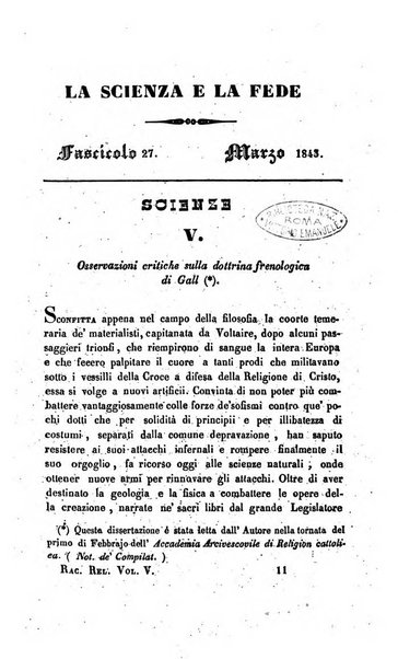 La scienza e la fede raccolta religiosa, scientifica, letteraria ed artistica, che mostra come il sapere umano rende testimonianza alla religione cattolica