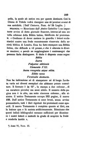 La scienza e la fede raccolta religiosa, scientifica, letteraria ed artistica, che mostra come il sapere umano rende testimonianza alla religione cattolica