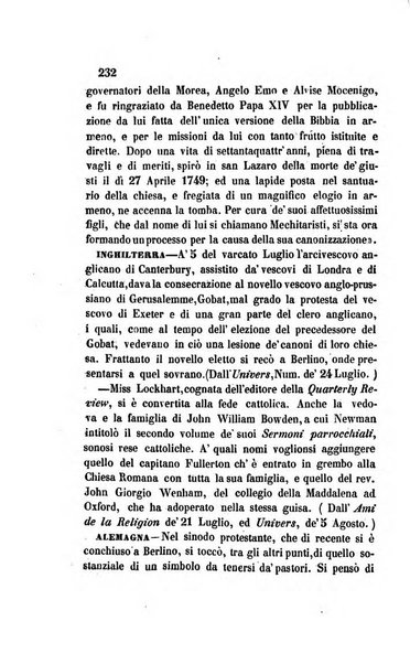 La scienza e la fede raccolta religiosa, scientifica, letteraria ed artistica, che mostra come il sapere umano rende testimonianza alla religione cattolica