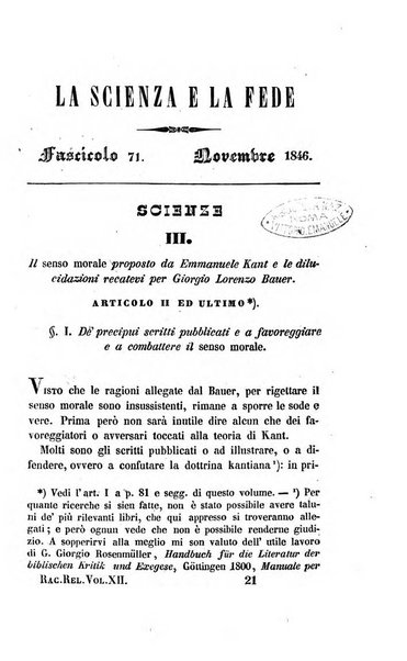 La scienza e la fede raccolta religiosa, scientifica, letteraria ed artistica, che mostra come il sapere umano rende testimonianza alla religione cattolica