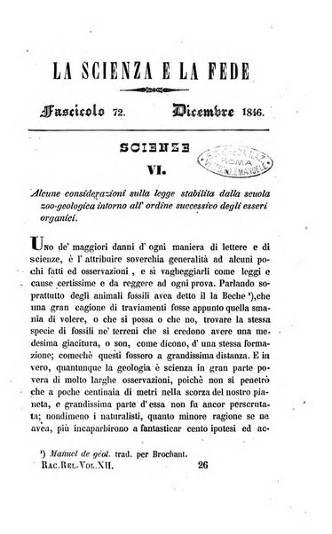 La scienza e la fede raccolta religiosa, scientifica, letteraria ed artistica, che mostra come il sapere umano rende testimonianza alla religione cattolica