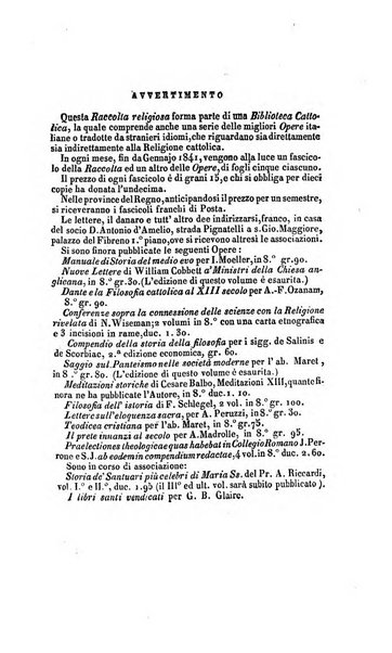 La scienza e la fede raccolta religiosa, scientifica, letteraria ed artistica, che mostra come il sapere umano rende testimonianza alla religione cattolica