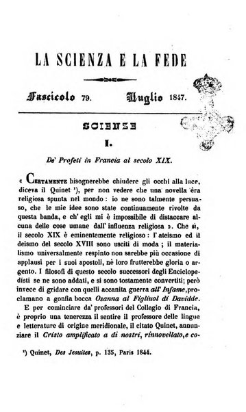 La scienza e la fede raccolta religiosa, scientifica, letteraria ed artistica, che mostra come il sapere umano rende testimonianza alla religione cattolica