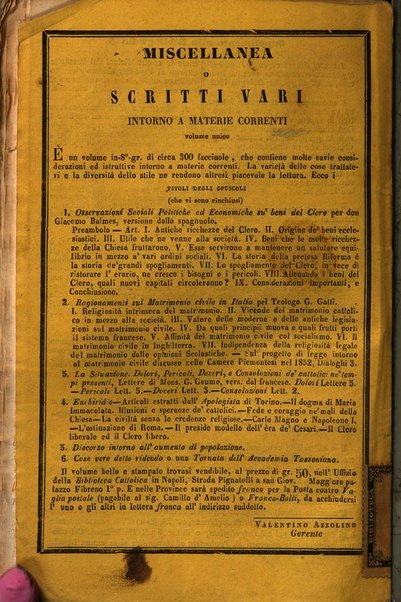 La scienza e la fede raccolta religiosa, scientifica, letteraria ed artistica, che mostra come il sapere umano rende testimonianza alla religione cattolica