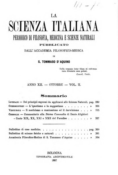 La scienza italiana periodico di filosofia, medicina e scienze naturali pubblicato dall'Accademia filosofico-medica di S. Tommaso d'Aquino