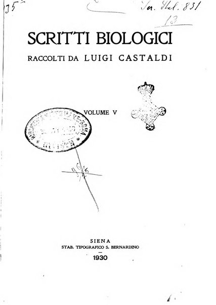 Scritti biologici raccolti da Luigi Castaldi