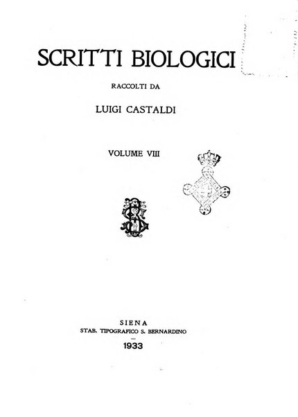 Scritti biologici raccolti da Luigi Castaldi