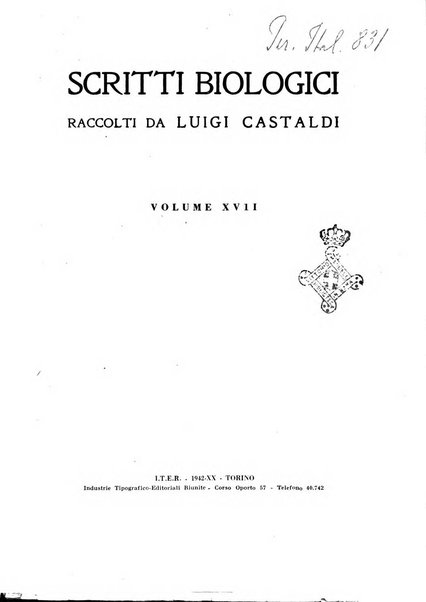 Scritti biologici raccolti da Luigi Castaldi