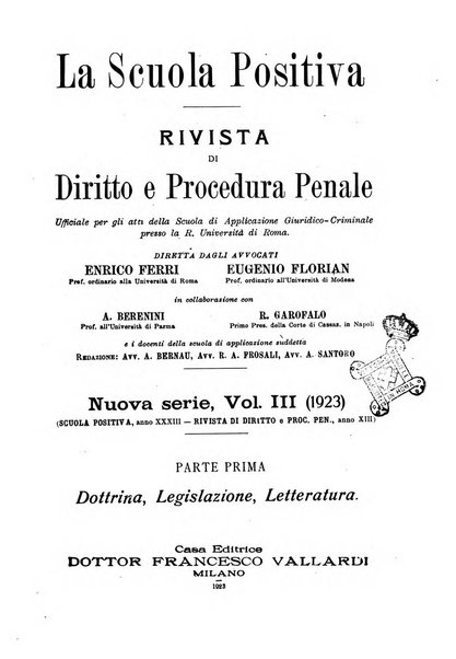 La scuola positiva rivista di diritto e procedura penale