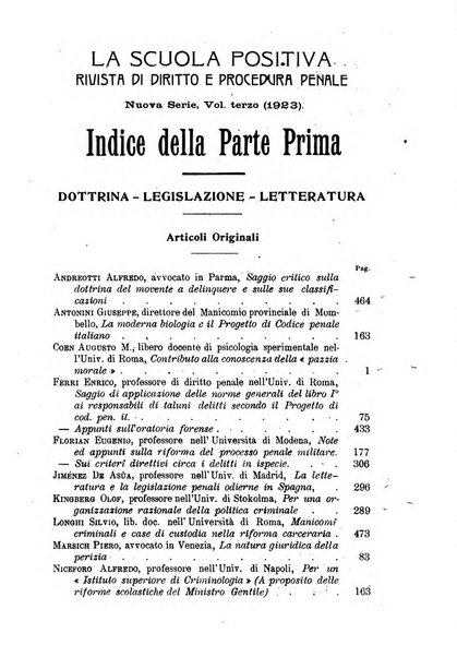 La scuola positiva rivista di diritto e procedura penale