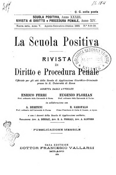 La scuola positiva rivista di diritto e procedura penale