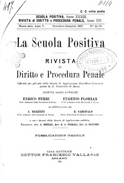 La scuola positiva rivista di diritto e procedura penale