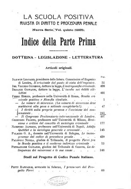 La scuola positiva rivista di diritto e procedura penale