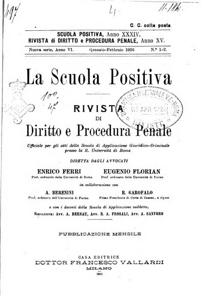 La scuola positiva rivista di diritto e procedura penale