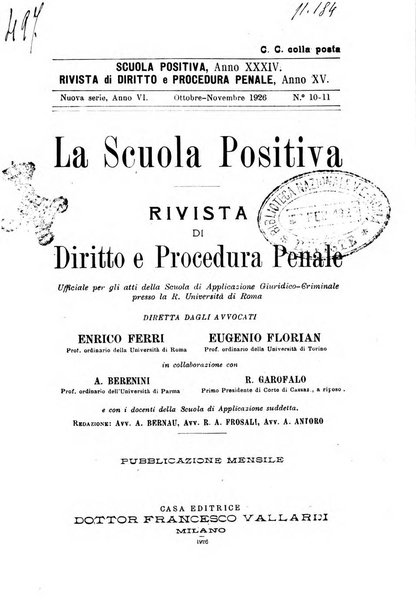 La scuola positiva rivista di diritto e procedura penale