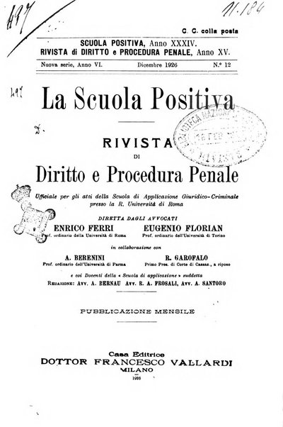 La scuola positiva rivista di diritto e procedura penale