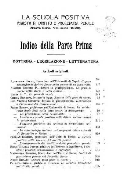 La scuola positiva rivista di diritto e procedura penale