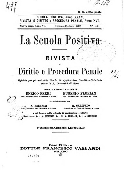 La scuola positiva rivista di diritto e procedura penale