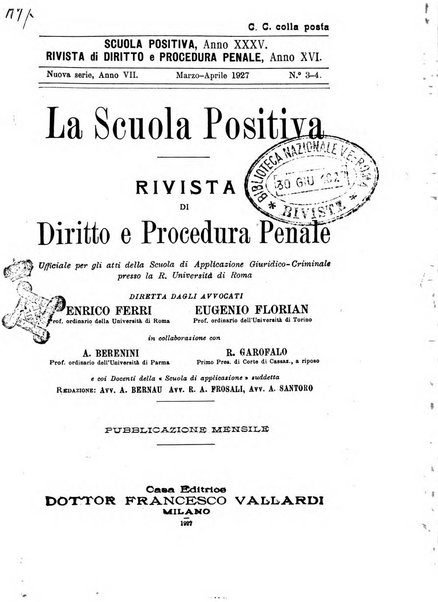 La scuola positiva rivista di diritto e procedura penale