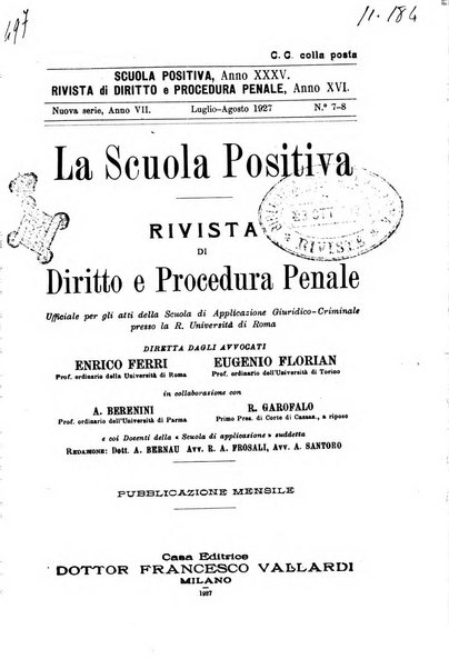 La scuola positiva rivista di diritto e procedura penale