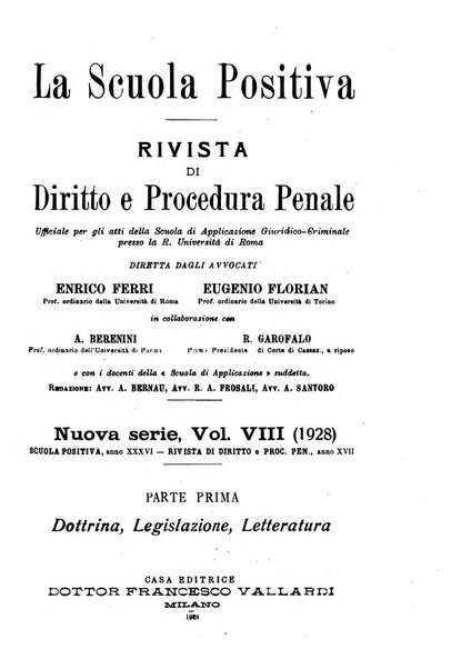 La scuola positiva rivista di diritto e procedura penale