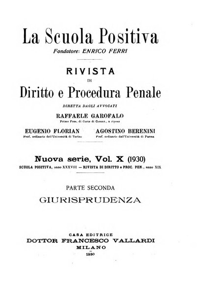 La scuola positiva rivista di diritto e procedura penale