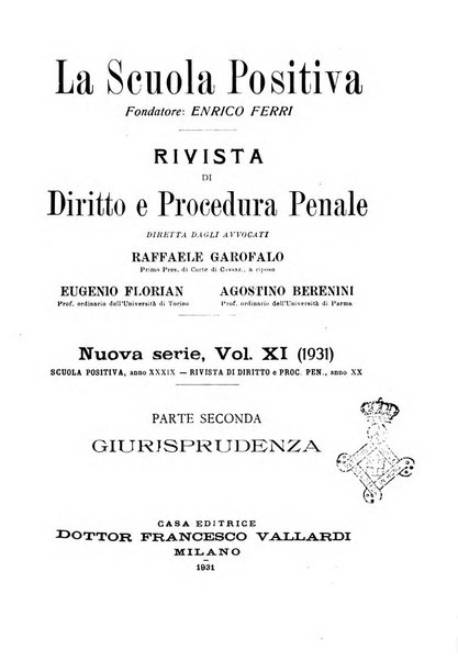 La scuola positiva rivista di diritto e procedura penale