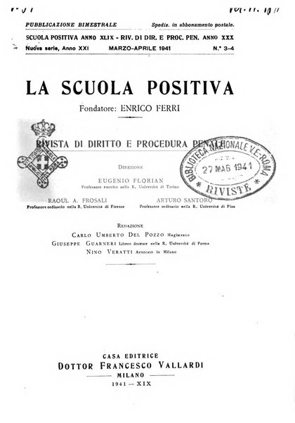 La scuola positiva rivista di diritto e procedura penale