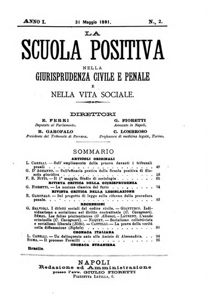 La scuola positiva nella giurisprudenza civile e penale e nella vita sociale