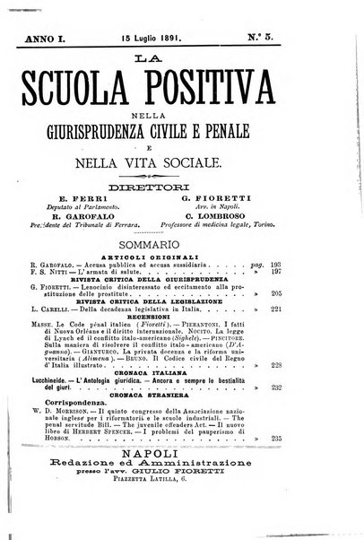 La scuola positiva nella giurisprudenza civile e penale e nella vita sociale