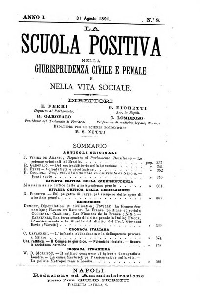 La scuola positiva nella giurisprudenza civile e penale e nella vita sociale