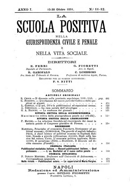 La scuola positiva nella giurisprudenza civile e penale e nella vita sociale