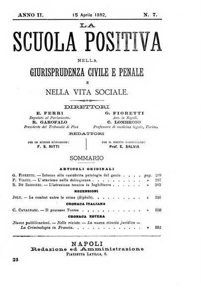 La scuola positiva nella giurisprudenza civile e penale e nella vita sociale