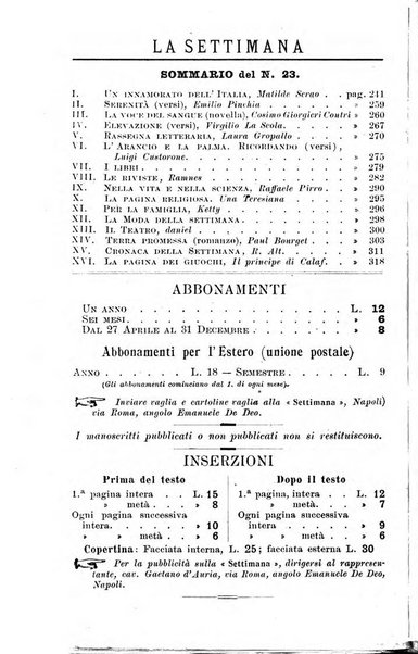 La settimana rassegna di lettere, arti e scienze