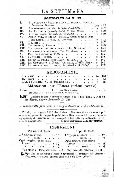 La settimana rassegna di lettere, arti e scienze