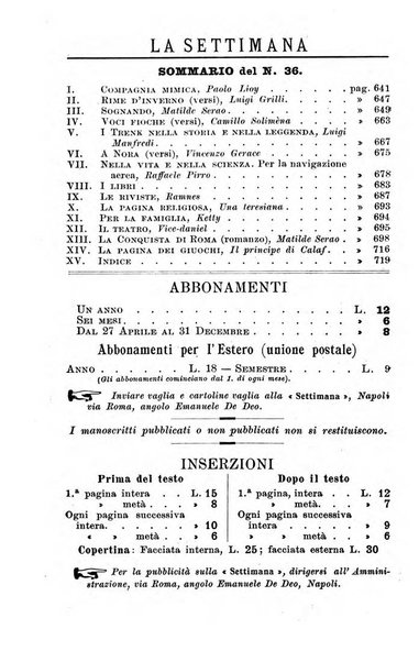 La settimana rassegna di lettere, arti e scienze