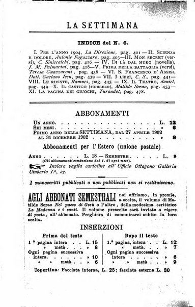 La settimana rassegna di lettere, arti e scienze