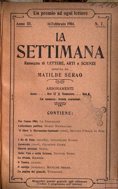 La settimana rassegna di lettere, arti e scienze