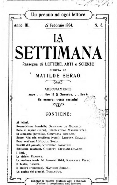 La settimana rassegna di lettere, arti e scienze