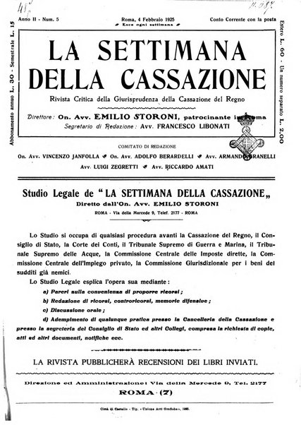 La settimana della Cassazione settimanale di giurisprudenza, legislazione, vita forense