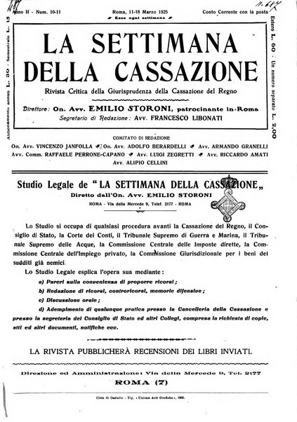 La settimana della Cassazione settimanale di giurisprudenza, legislazione, vita forense