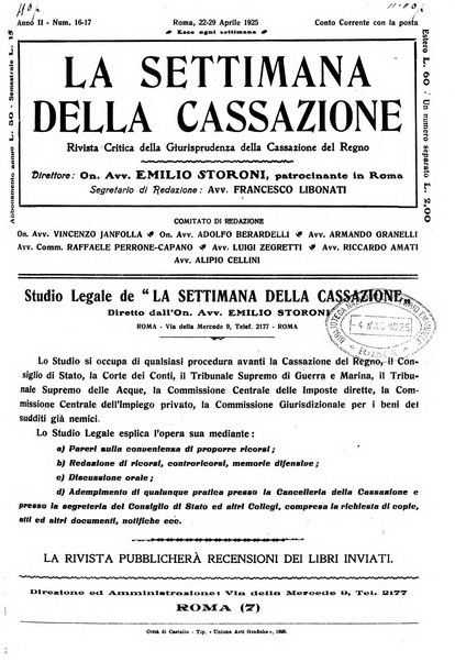 La settimana della Cassazione settimanale di giurisprudenza, legislazione, vita forense