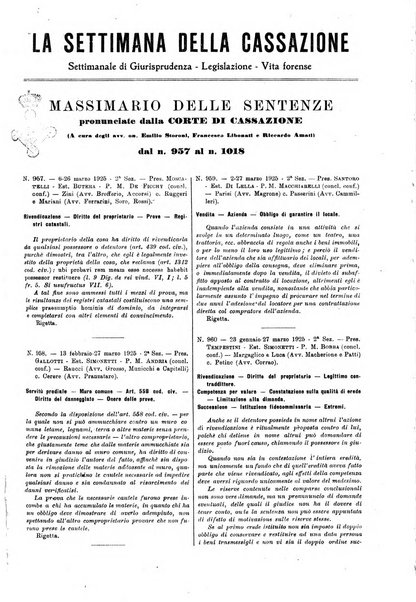 La settimana della Cassazione settimanale di giurisprudenza, legislazione, vita forense