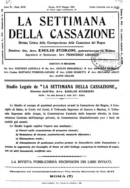 La settimana della Cassazione settimanale di giurisprudenza, legislazione, vita forense